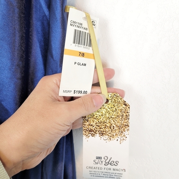 NWT TLC Say Yes Juniors Pleated Illusion Trim Rhinestone Corset Gown in Navy - Picture 12 of 13